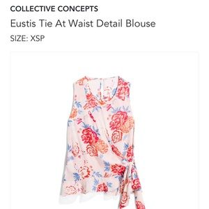 Pink tie waist floral blouse